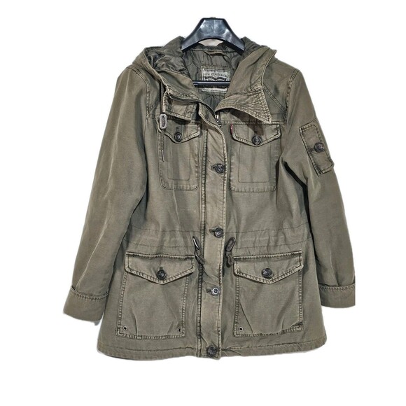 Levis Jacket Womens Large Hooded Green Anorak Military Jacket - Picture 2 of 10